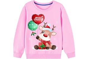 LXKA Kids Christmas Jumpers 1-7 Years Boys Girls Xmas Sweatshirts Jumper Toddler Santa Claus Reindeer Tops Present Baby T-Shirts Long Sleeve Cotton Outfits Gifts Tees Crew Neck Casual Winter Clothes