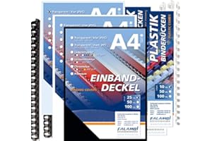 FALAMBI Zubehörset Plastikbindegerät-155 Teile - Binderücken, Deckelfolien, Einbanddeckel