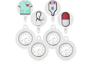 WIYETY 4 Pezzi Orologio da Tasca Retrattile da Infermiera con Lancette in Silicone Luminoso per Infermiere e Ragazze, Beige