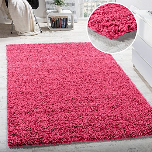 Shaggy Hochflor Langflor Teppich Sky Einfarbig in Pink / Rosa / Fuchsia, Grösse:Ø 120 cm Rund