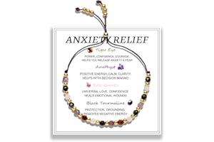 HECTICCORE Bransoletka damska z kamieniami leczniczymi, tygrysie oko, ametyst, kwarc różowy i turmalin, bransoletka czakra z prawdziwych kamieni, kryształowa bransoletka łagodząca stres, biżuteria duchowa