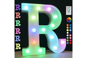 OYCBUZO Light Up Colorful LED Marquee Letter Lights, 18 Colors Changing Alphabet Letters Sign with Remote Timer for Night Light Wedding Birthday Party Lamp Christmas Home Bar Decor- Colorful R