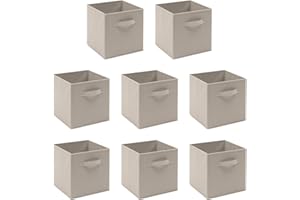 BonChoice Foldable Storage Cubes Boxes Pack of 8 with Handle for Home Organization, Fabric Wardrobe Storage Box Organizer Basket Bins for Clothes Beddings Toys Towels, Collapsible & Durable (Beige, 8)