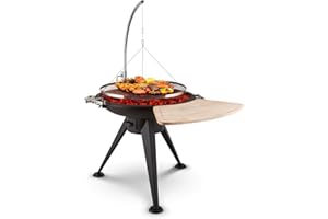 blumfeldt Delion - Grill Suspendu, Pivotant, en Acier, Brasero, 70 cm de diamètre, Pieds Extra Longs, Crochets de sécurité, Surface de Cuisson avec Rebord - Noir