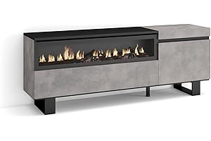 ‎SKRAUT HOME Skraut Home | TV-Schrank, Lowboard | für Wohnzimmer und Esszimmer | 150x57x35cm | Für TV-Geräte bis zu 65" | Elektrokamin. Maße | Industriedesign | Moderner Stil | Zement