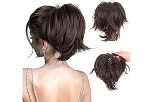 RPAEOY Coleta Postiza Corta Recta Pinza Garra Extensión Cabello Sintético Natural Peinado Rápido Volumen Inmediato