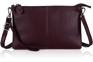 befen Genuine Leather Wristlet Clutch Wallet Purses Small Crossbody Bags Shoulder Handbag for Women, Silver Zipper, Burgundy, S