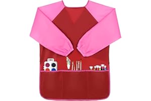 APAUSVCM Waterproof Kids Painting Apron with Long Sleeves and 3 Pockets - Toddler Art Smocks for Painting Artists, Age 2-8 Years
