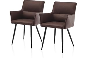 ‎TUKAILAI TUKAILAI Esszimmerstühle 2er-Set aus Kunstleder, Küchenstuhl mit Armlehnen, Rückenlehne, Metallbeine, Freizeit Polsterstuhl Wohnzimmer-Sessel für Esszimmer Küche Empfang Modern, Braun