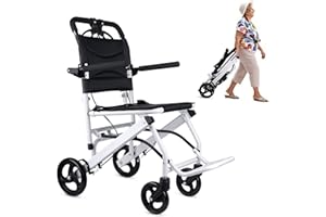Broobey Zusammenklappbarer Transportreiserollstuhl für Erwachsene, Unterstützung 100kg, Faltbar Leichter Tragbarer Aluminiumrollstuhl für Senioren, Gewicht 9kg