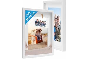 PHOTOLINI 3D cornici 30x40 cm bianco, cornice profonda con vetro e passe-partout, set di 2 cornici per oggetti fino a 1,5 cm di profondità, legno MDF - perfetta per il fai da te e come regalo