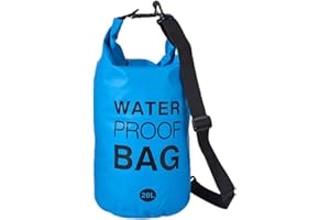 LYDNKIM Sac étanche 2L/5L/10L/20L - dry bag en PVC avec fermeture à enroulement et sangle réglable pour kayak, bateau, natation, camping, pêche, randonnée et les sports nautiques (Bleu, 20L-Sangles doubles)