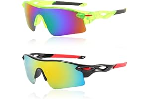 Irikdescia Lot de 2 paires de lunettes de soleil de sport UV400 pour enfants avec cadre léger pour cyclisme, baseball, golf, garçons et filles (vert, noir)