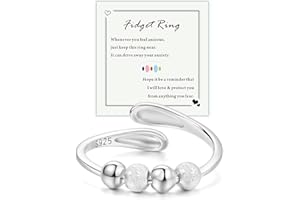 HEEYA Anxiety Ring für Damen Silber 925 Angst Ring mit Zirkonia Offen Verstellbar Anti-Stress-Ring mit Perlen Spinner Fidget Ringe Frauen Hypoallergen Stimmungsring gegen Stress Unisex
