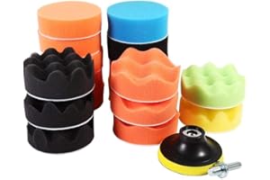 GLOGLOW 19 Stücke 3"Auto Polierscheiben Set, Schwamm Polieren Waxing Pad für Automotive Räder Nabenpflege (M10 Bohrer Adapter)