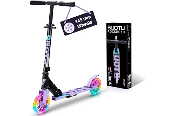 SUOTU Trottinette pour Enfants avec Roue Lumineuse de 145 mm, Charge Max: 100 kg, Pliable, Hauteur Réglable, Scooter pour Garçons et Filles de 3 à 12 Ans, Aluminium
