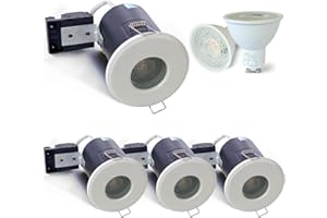 4XSweier Fire Rated GU10 White Downlights,IP65 Waterproof 5W Warm White 3000k Spotlight,90 Minute Fire Rated LED Recessed Ceiling Lights,230V GU10 Downlights,Cut-Out 70mm.