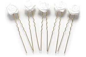‎FLEXISTORE 5 x Rosen auf Haarnadel - für flache Haarpartien - Brauthaarschmuck | G-F - Weiss