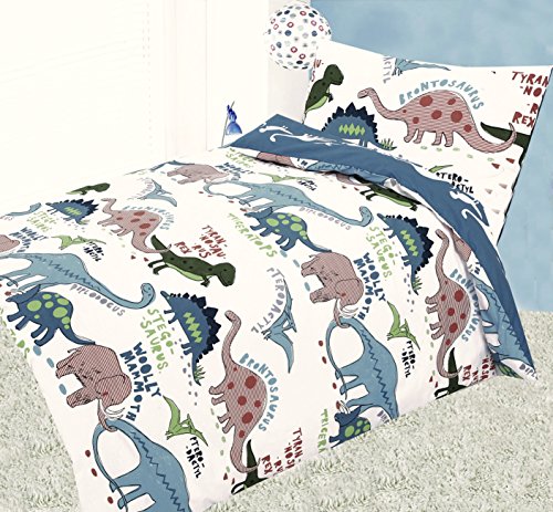 COT BED DUVET COVER WITH PILLOWCASE- SUPERIOR NATURAL COTTON RICH 120 X 150 CM - DINOSAURS