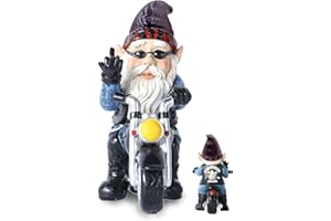 ‎DIKARIYA DIKARIYA Gartenzwerg Motorrad Zwerge für Garten, Lustige Vatertagsgeschenk für Papa, Gartenzwerge für Außen Motorrad Geschenke Männer, Wasserdicht Gartenzwerg Statue für Gartendeko Terasse Balkon Deko