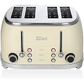 Zilan ZLN1214 60'S Retro Ekmek Kızartma Makinesi -Krem- 4 Dilim Kapasite, 6 Kademeli Ayar, Donmuş Ekmek &Ccedil;&ouml;zme & Yeniden Isıtm