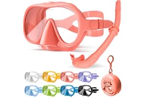 HINATAA Gafas de Buceo para Adultos, Macaron Colores Frameless Gafas y Tubo de Snorkel Set, Vista Ultra Amplia Templado Lente Antifugas Gafas Buceo Set para Snorkel y Buceo