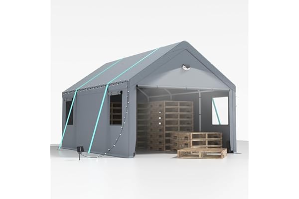 Carport 3 x 6 m, Extra Large, Résistant à l'Hiver, Avec Fenêtre Enroulable, Pour Voiture, SUV, Bateaux et Camions, Parois Latérales et Toit Amovibles, Abri de Stockage