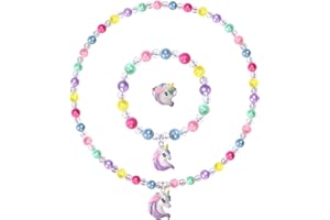 Maeoetty Girls Crystal Unicorn Jewelry Princess Butterfly Necklace Bracelet Little Kids Lovely Beaded Necklace and Bracelet Princess Dress up for Toddlers Kids Gift-Unicorn