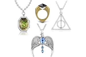 JINYU 4 Pcs Locket Horcrux Necklace and Deathly Hallow Symbol Pendant Necklace Jewelry Set, Metal, No Gemstone, Transparent