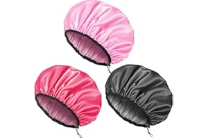 Auban Shower Cap for Women, Adjustable Reusable, Extra Large, Double-Layer Waterproof Bathing cap, Waterproof Exterior, EVA Lining, Hair Cap for All Hair lengths, 3 Colors