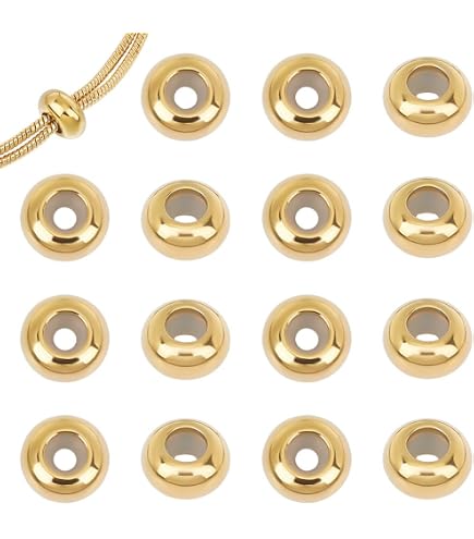 PH PandaHall 48 Perline Scorrevoli In Oro 14K - 4/5/6/7 Mm Con Inserti In Gomma - Distanziatori Per Bracciali E Collane Fai Da Te - 3