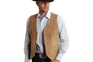 Tuikayoo Men's Suede Leather Suit Vest Vintage Western Cowboy Waistcoat