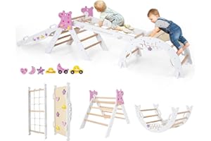 COSTWAY 8 in 1 Set da Arrampicata per Bambini, Giocattoli da Arrampicata Pieghevoli con Triangolo Arco e Rampa, Giochi Montessori per Bambini 1 Anni + (Unicorno 4 pezzi, Bianco)
