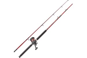 FLADEN Fishing - Quality 30 to 40 lbs Class BOAT SEA FISSION RED Rod and Multiplier Reel Combo - CHIEFTAIN 30 Reel / Pre Loaded with 30lb Red Line For Offshore Marine Fish [12K-35180]
