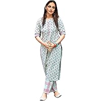 GoSriKi Women's Cotton Straight Kurta with Checkered Trouser