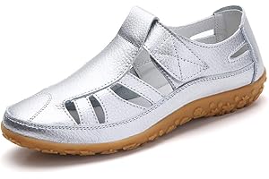 lovejin Women's Closed Toe Sandals Flat Loafers Soft Leather Breathable Casual Shoes Walking Driving Shoes Ladies Moccasins Summer Shoes