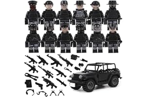 TAITUS 12Pcs Military Mini Figures Block Set, SWAT Car and Police Military Toy, Military Soldier Dolls with Weapons, Birthday Gift for Boys Girls