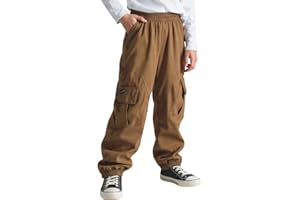 Tokeya Pantaloni Cargo Ragazzo, Morbido Traspirante Pantalone Jogging Vita Elastico Multi-Tasche Pantaloni Sportivi Morbido Casual Pantalone Cargo Jogger Streetwear per Bambino 5-12 Anni