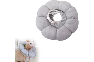 Neyeau Cat Cone Collar, Soft & Cute Sunflower, Grey Cotton, Adjustable, Prevent Biting/Licking/Scratching, 20cm Diameter