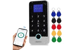 FUSYTULY Bluetooth Tuya RFID Zugangskontrolle Tastatur Biometrisches Fingerabdruck-System IP65 Wasserdicht 13.56MHz Zugangskontroller Touch Tastatur mit Bildschirm + 10pcs Schlüsselanhänger
