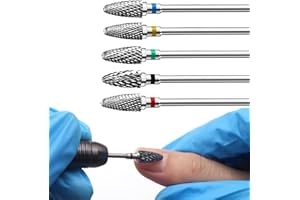 FARDAS 5pcs Tungsten Nail Drill Bits Set for Acrylic Nails, 3/32" Professional Cuticle Polishing Bits Nail Art Tools, Electric Nail Files Manicure Pedicure Drill Tool for Salon Home Use (Corn Head)