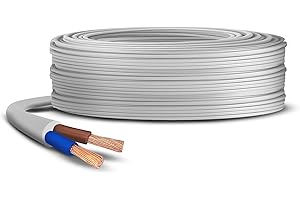 Primes DIY 2 Core Round White Flex Flexible Cable, stranded electrical copper wire, Insulated Flexible PVC Wire, Stranded Wire High Temperature Resistance, 3182Y BASEC Approved 1mm(2 Meter)