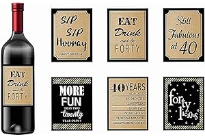 YiiiGoood 12pcs 40th Birthday Wine Bottle Labels Stickers Birthday Party Decorations Birthday Gifts Cheers to 40 Years Funny Party Decor Supplies