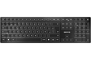 CHERRY KW 9100 SLIM, Teclado Inalámbrico de Diseño, Distribución de Teclado Español (QWERTY), Opción Bluetooth o Radiofrecuencia 2,4 GHz, Teclas Planas, Recargable, Negro/Gris