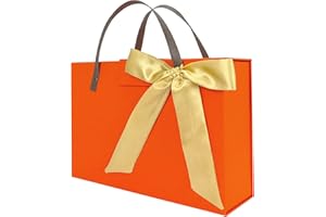 Visondeco Orange Gift Box - 11x7.6x3.5 Inches Large Gift Boxes with Lids and Gold Scarf, Portable Birthday Gift Box Magnetic Gift Box for Presents
