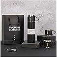 ECOBSY Vacuum Flask 500ML Stainless Steel, Water Bottle, Coffee Tumbler, Tea Mug Set with Gift Box Flask Comes with 2 Pieces of Steel Cups Diwali Gifts for Employees (Black)