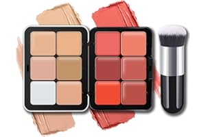 NewBang 12 Colors Cream Blush Palette, Color Correcting Concealer Foundation Palette, Long Wearing Smudge Proof Blendable Matte Finish Blush Powder Highlighter and Cream Contour Palette Makeup (01)