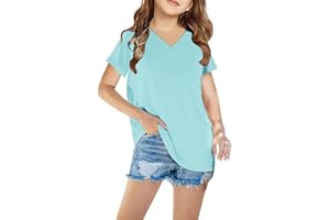 KODMNSW T-Shirt Mädchen T Shirt Kinder Tshirt Sommer Tops Kurzarm Oberteile Einfarbig Kurzärmelige Lose Casual Top Coole Klamotten für Teenager 3-14 Jahre Alt