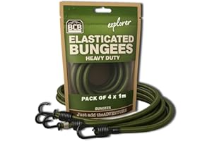 Bungee Cord by BCB | Bungee Cords with Hooks 1m x 4pcs | Heavy Duty Elastic Cord Bungee Straps for Securing Loads & Various Outdoor Activities | Multi-Purpose Olive Green Bungee Straps with Hooks