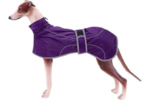 Geyecete- Manteau d'hiver Imperméable pour Lévrier,Pull de Chien avec Polaire Chaude,Réglable Veste avec Trou de Harnais, pour Moyenne et Grande Chiens Levrier,Galgo,Whippet,Lucher-Violet-XL